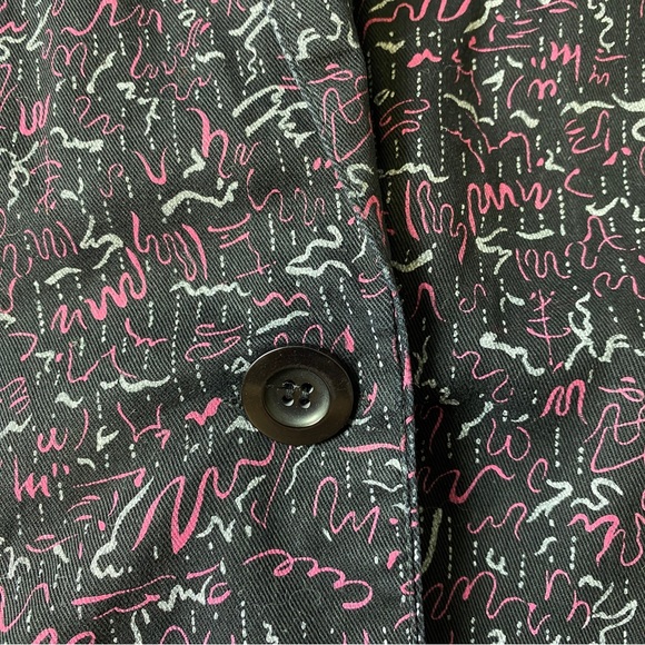 CUE Vintage 1980's Retro Black Pink Print Boxy Cotton Blazer Jacket Size 14 - Picture 4 of 6
